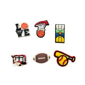 Sports-Themed Croc Shoe Charms Set Of 6 Basketball, Hockey, Football, Baseball